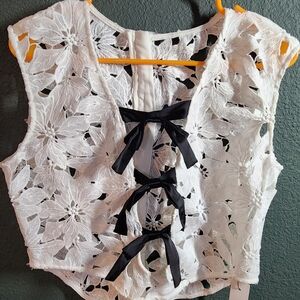 Elegant Lace Floral Top with Black Accents
